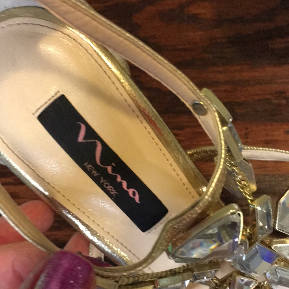 Nina shoes Stiletto heels gold Bejeweled Wedding special occasion size 10 - Picture 3 of 9